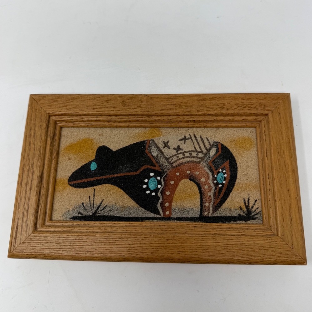 Navajo Sand Painting Bear Art Framed Southwestern Indigenous Decor 7.5x4.25